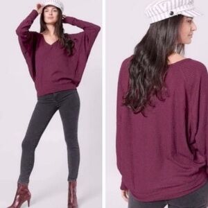 NWT Free People Santa Clara Thermal Long Sleeve V Neck in Mulberry